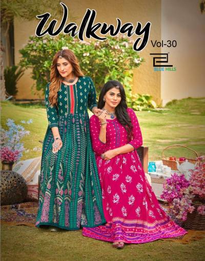 Walkway Vol 30 By Blue Hills Foil Printed Stylish Rayon Gown Collection